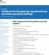 Guidance for full opening: special schools and other specialist settings [Updated 17th September 2020]